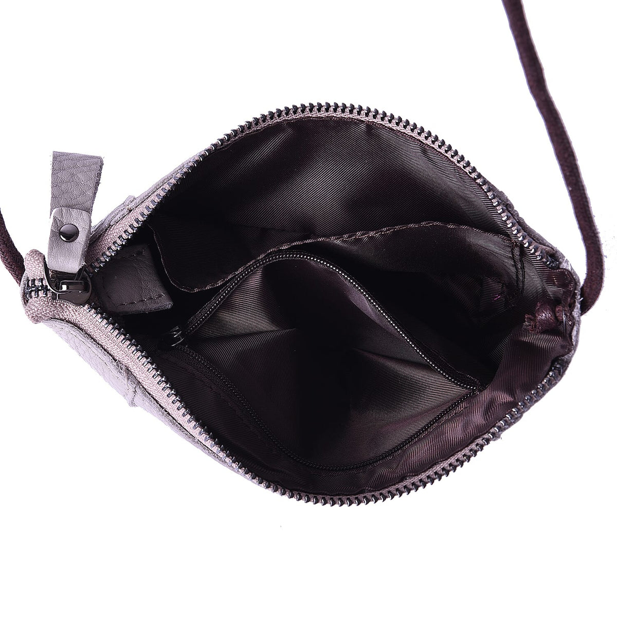 Genuine Leather Middle Size Crossbody Bag - Grey 6296733 4