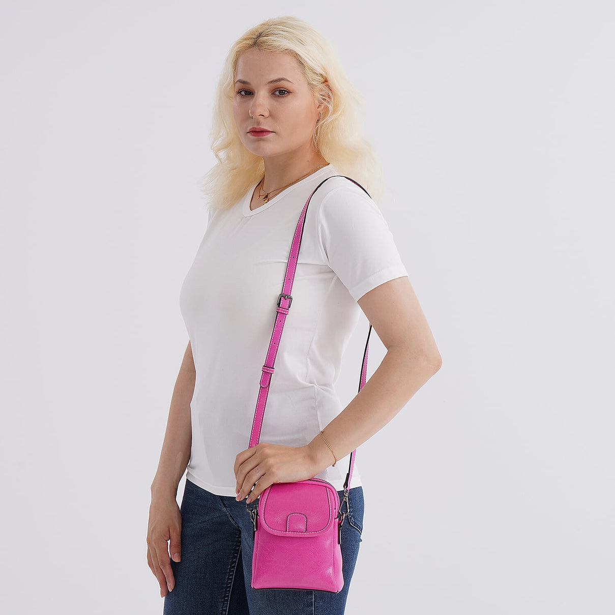 Genuine Leather Mini Messenger Crossbody Bag With Adjustable Strap - Rose Pink 8070548 1
