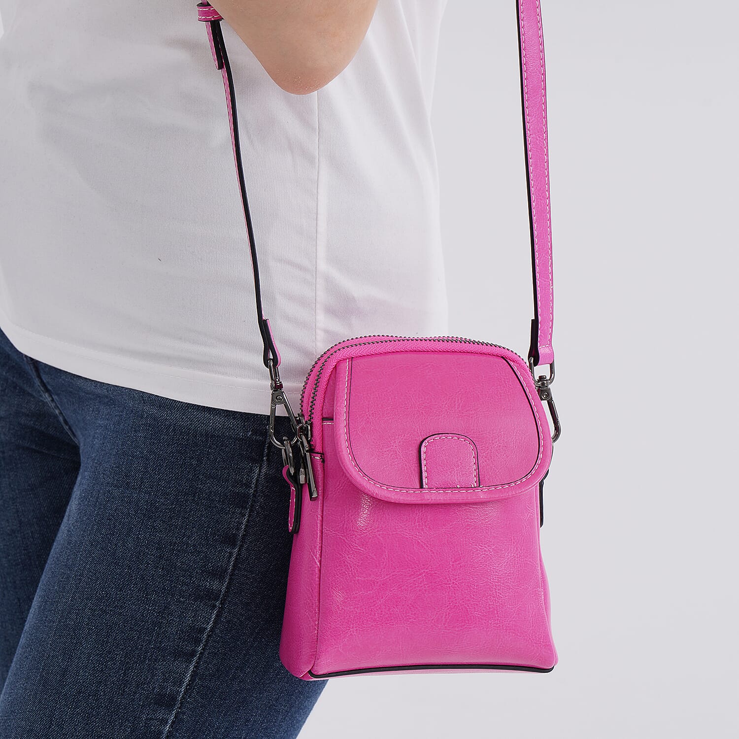 Genuine Leather Mini Messenger Crossbody Bag With Adjustable Strap - Rose Pink 8070548 2