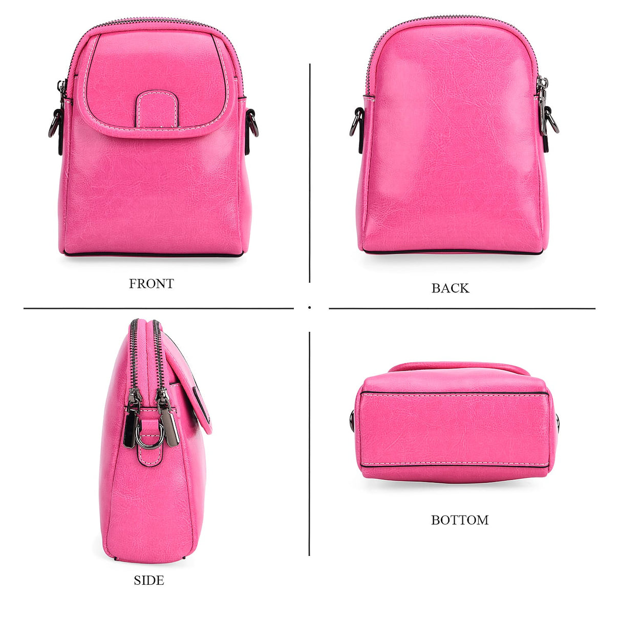Genuine Leather Mini Messenger Crossbody Bag With Adjustable Strap - Rose Pink 8070548 3