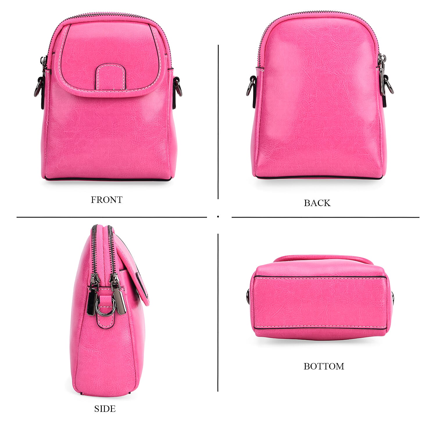 Genuine Leather Mini Messenger Crossbody Bag With Adjustable Strap - Rose Pink 8070548 3