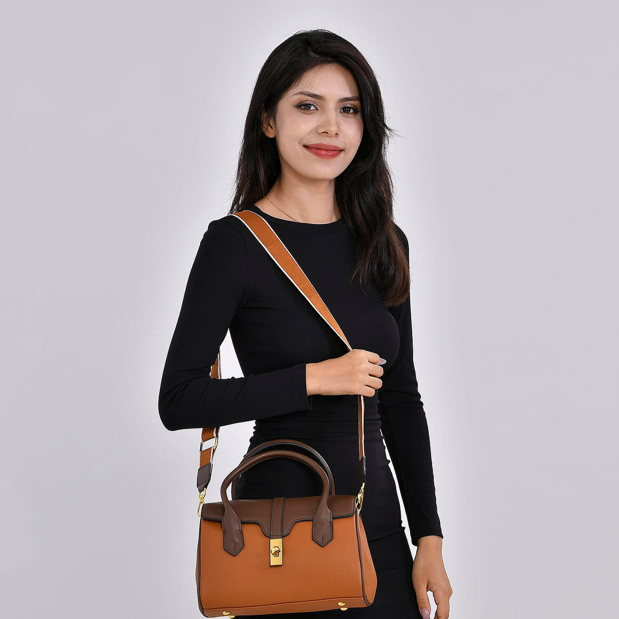 Genuine Leather Patchwork Crossbody Bag With Wide Detachable Strap 7775744 2