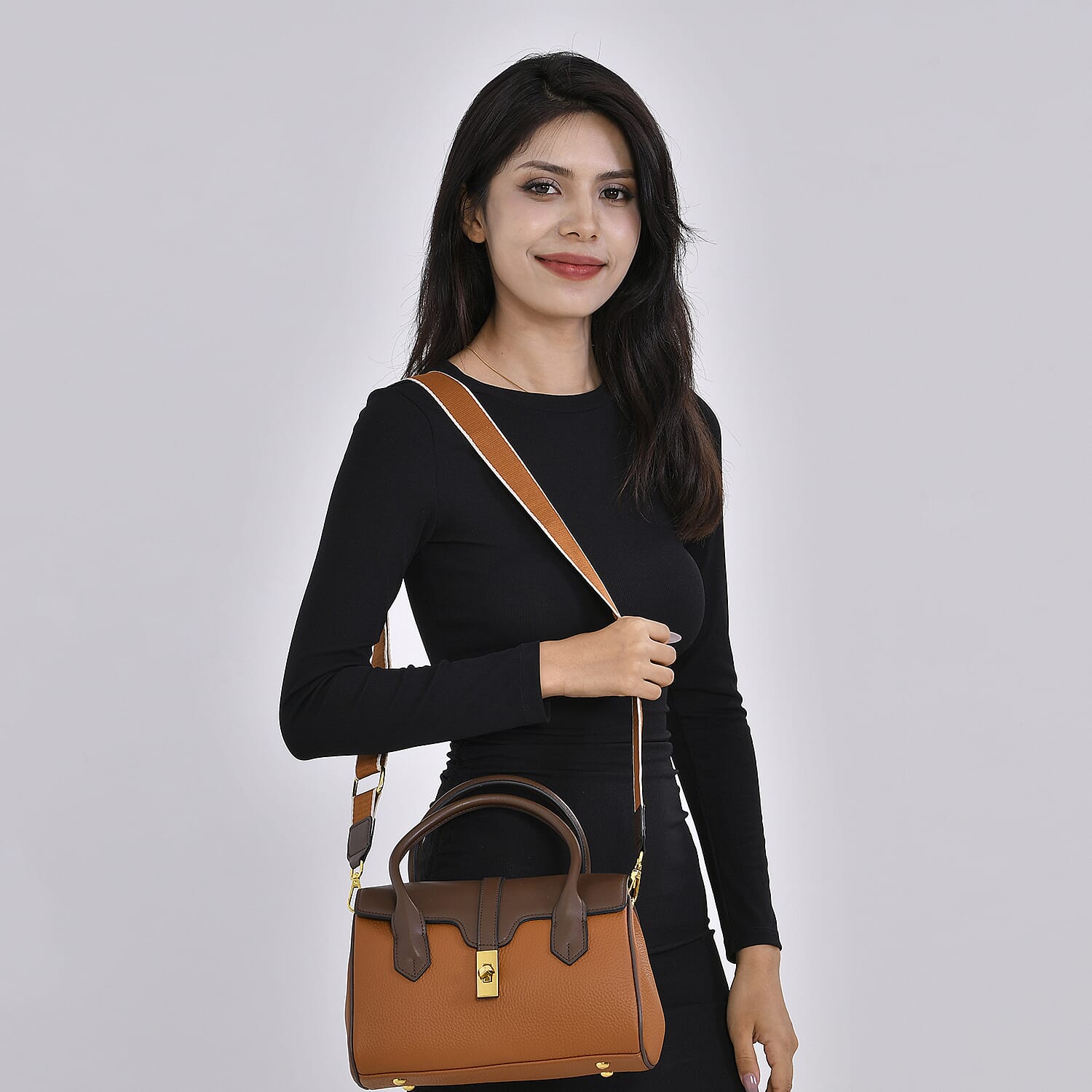 Genuine Leather Patchwork Crossbody Bag With Wide Detachable Strap 7775744 2