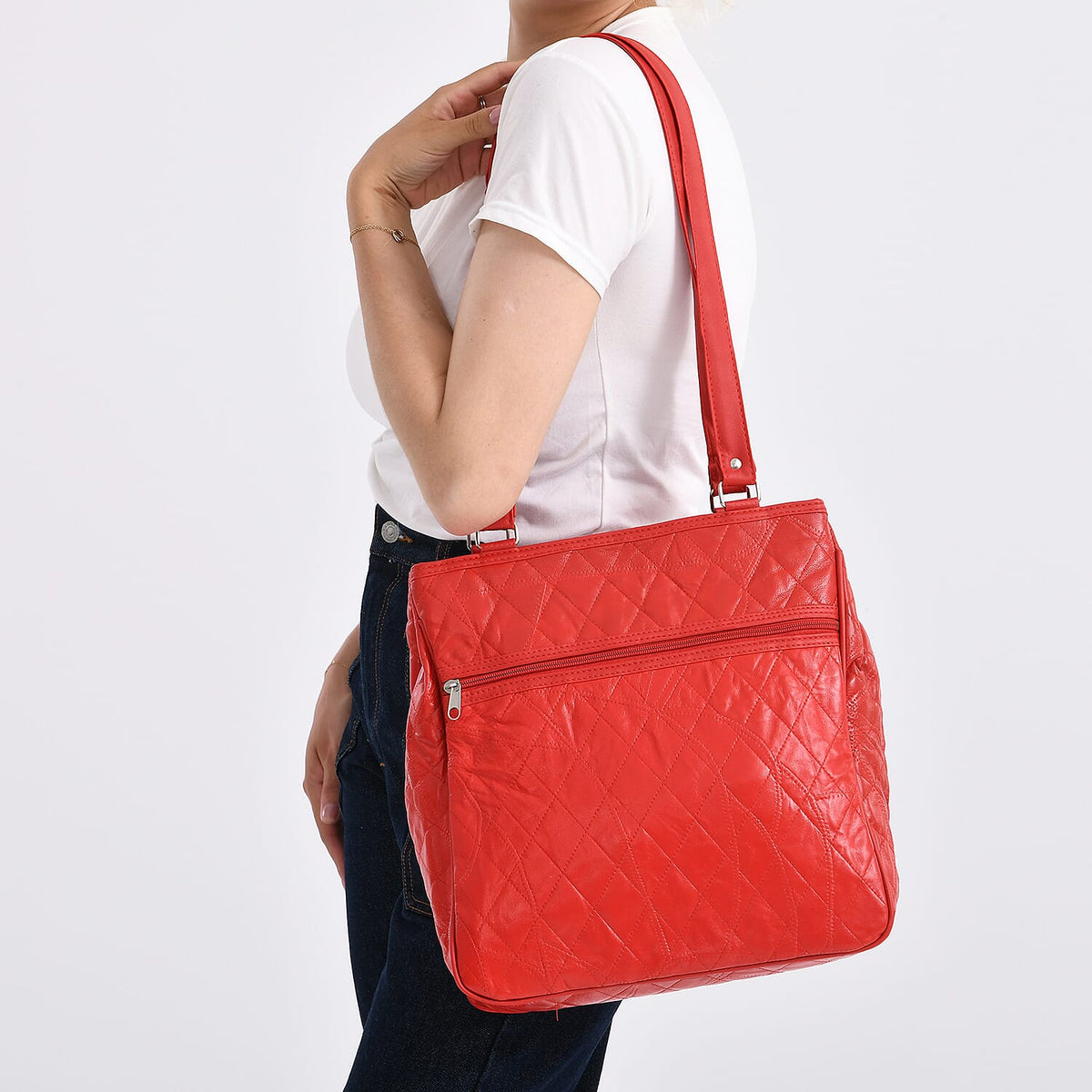 Genuine Leather Patchwork Tote Bag (Size 30x10x33 cm) - Red 8099131 3