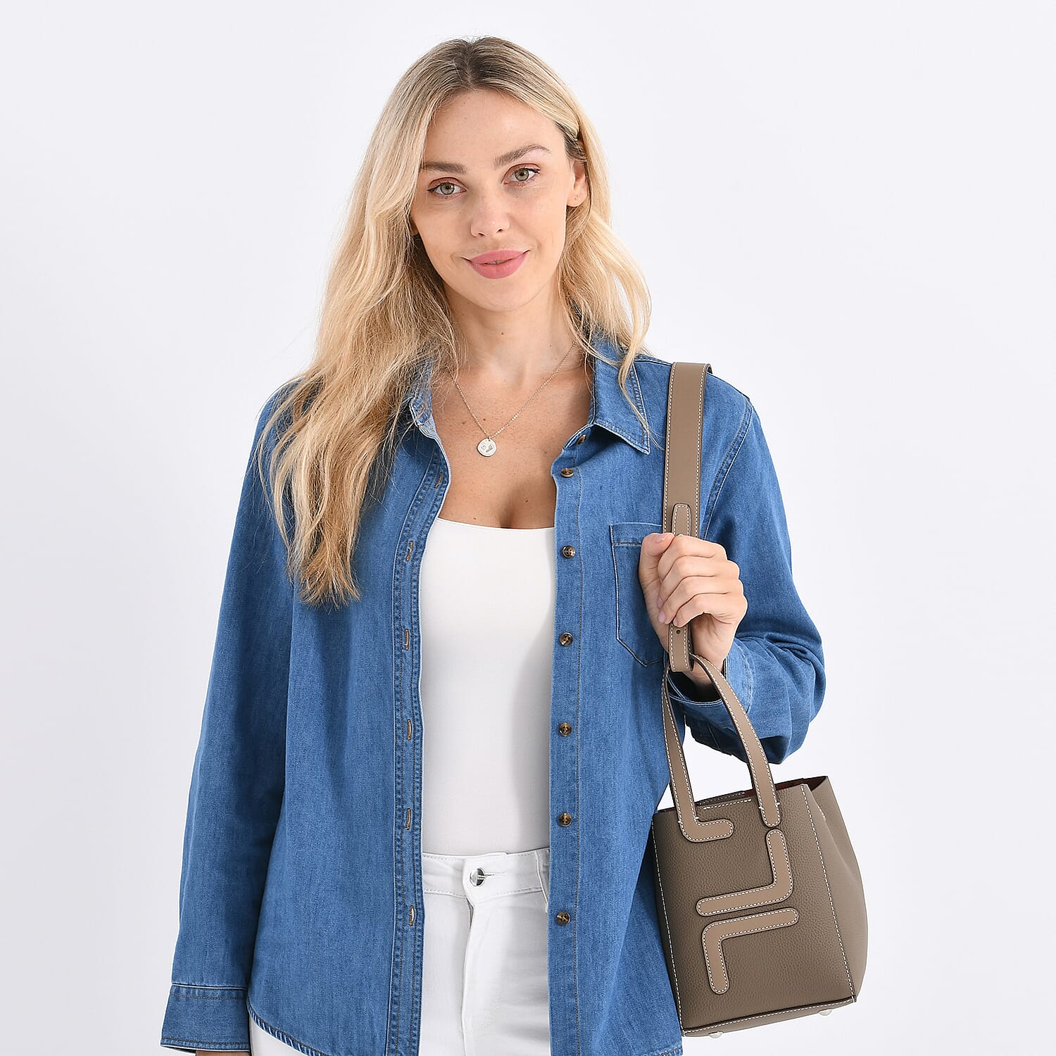 Set of 2 Genuine Leather Bucket Bag and Pouch 8162264 2