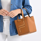 Set of 2 Genuine Leather Bucket Bag & Pouch - Tan