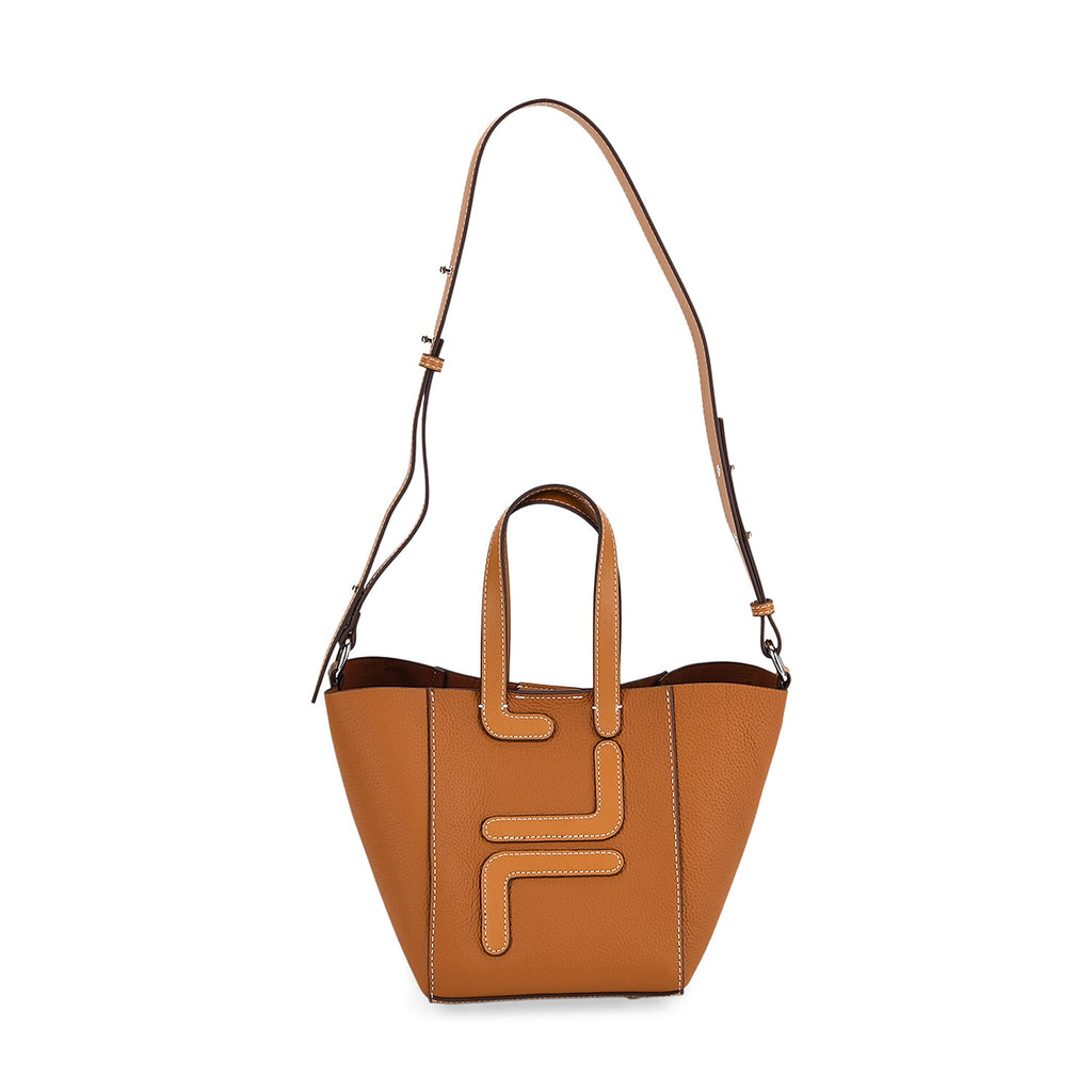 Set of 2 Genuine Leather Bucket Bag & Pouch - Tan