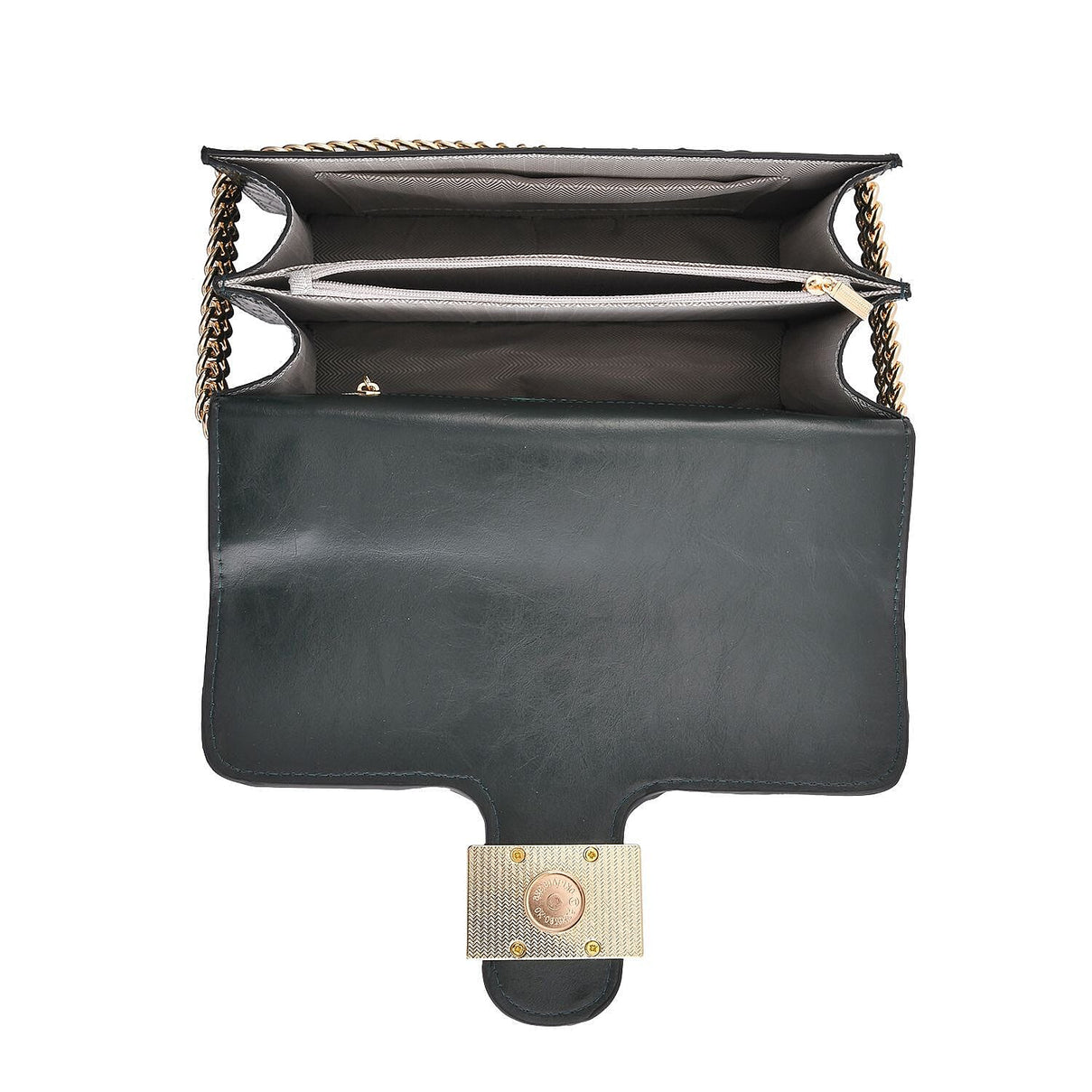 Boutique Closeout Deal - 100% Genuine Leather Crossbody Bag with Chain Strap - Green 7272497 4