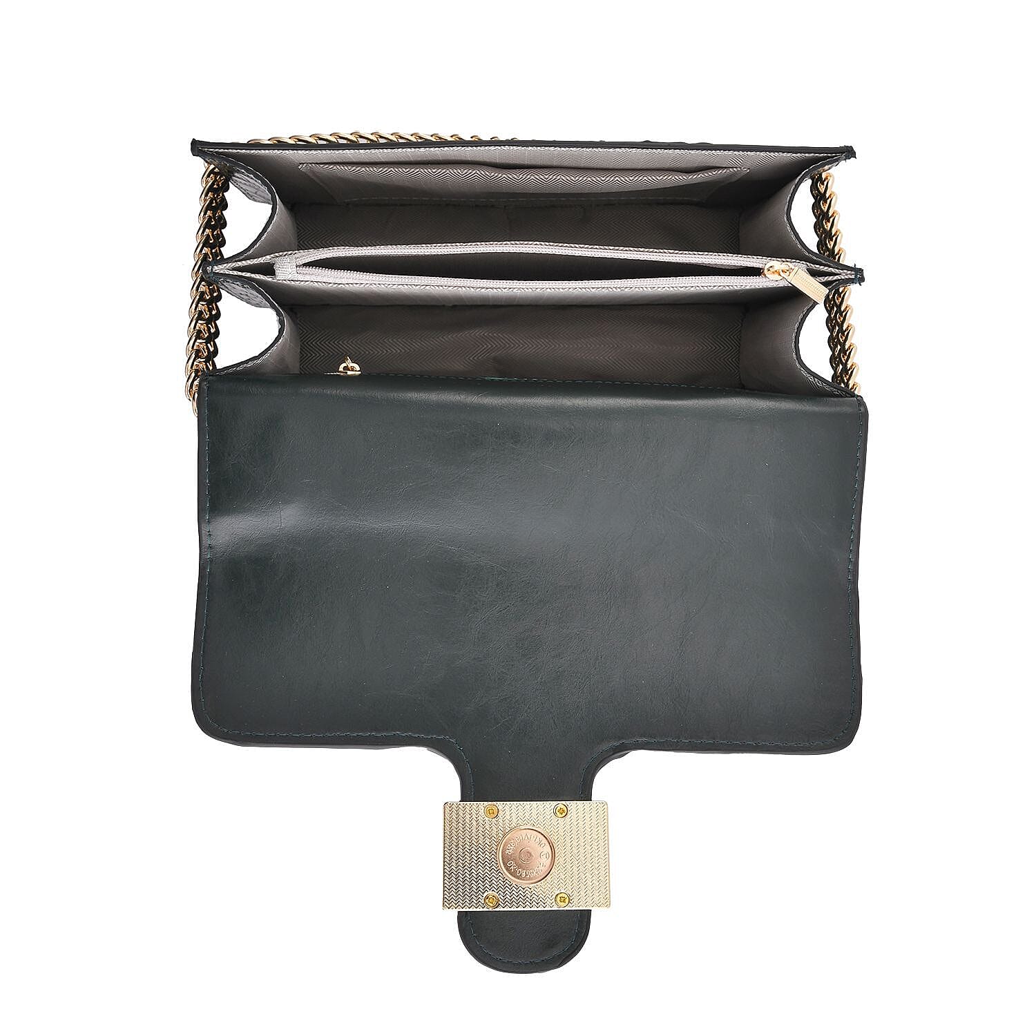 Boutique Closeout Deal - 100% Genuine Leather Crossbody Bag with Chain Strap - Green 7272497 4