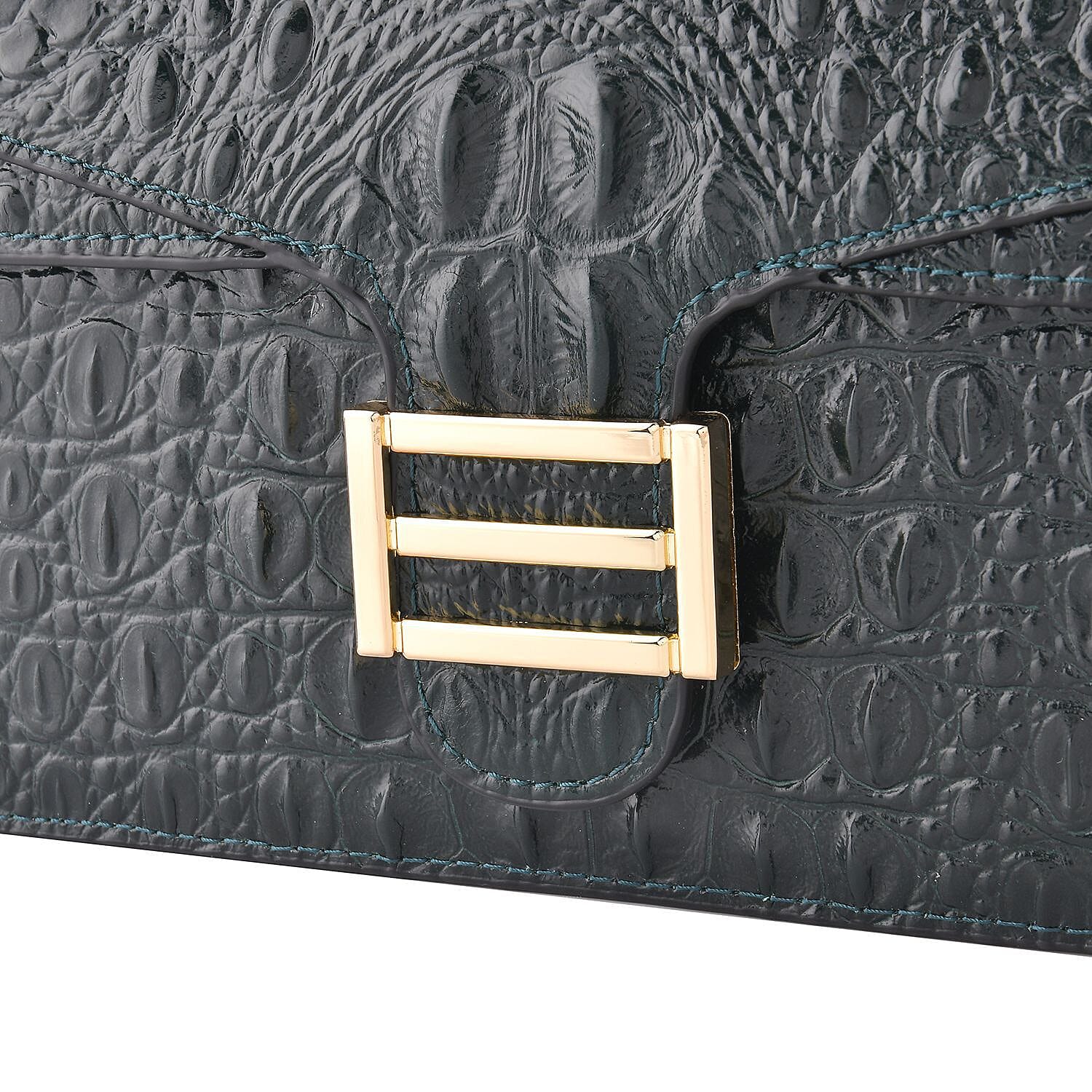 Boutique Closeout Deal - 100% Genuine Leather Crossbody Bag with Chain Strap - Green 7272497 5