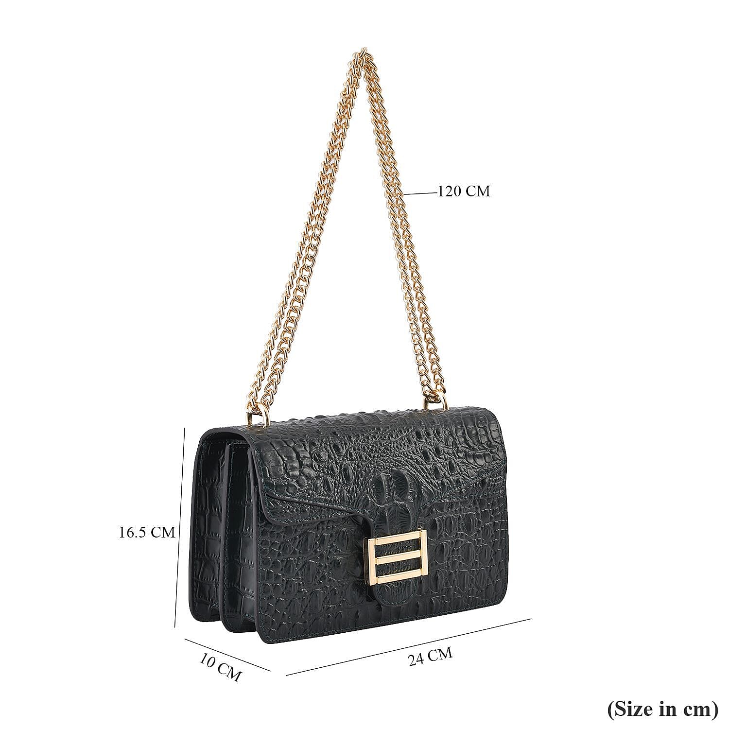 Boutique Closeout Deal - 100% Genuine Leather Crossbody Bag with Chain Strap - Green 7272497 6