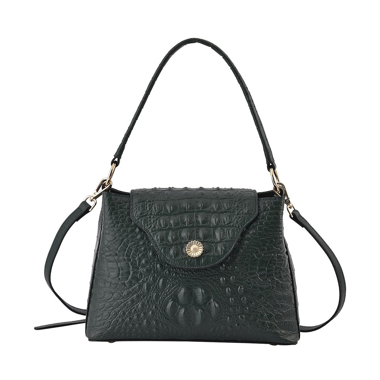 Hong Kong Closeout Deal - Genuine Leather Croc Embossed Convertible Bag with Detachable Long Strap - Green 7263539 0