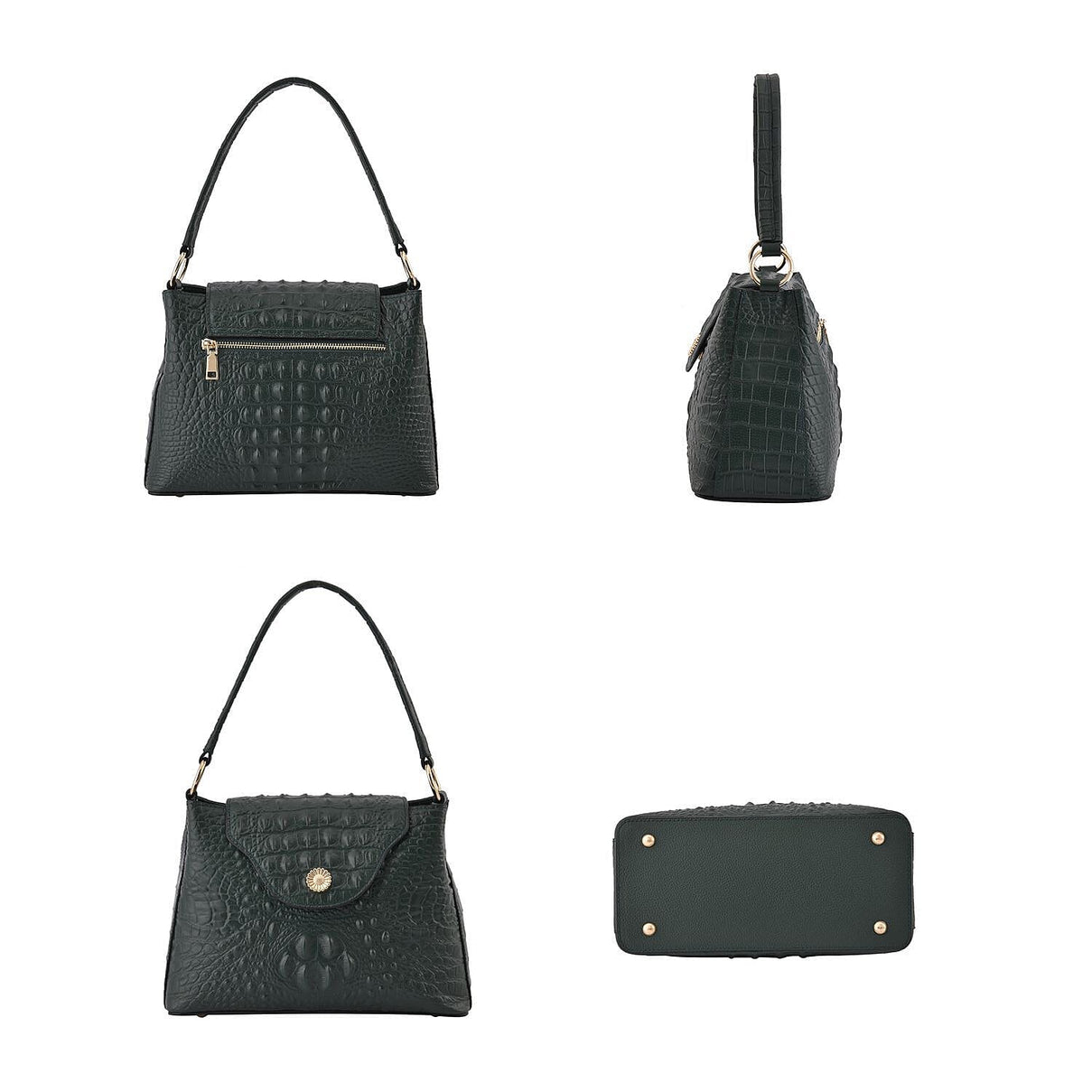 Hong Kong Closeout Deal - Genuine Leather Croc Embossed Convertible Bag with Detachable Long Strap - Green 7263539 3