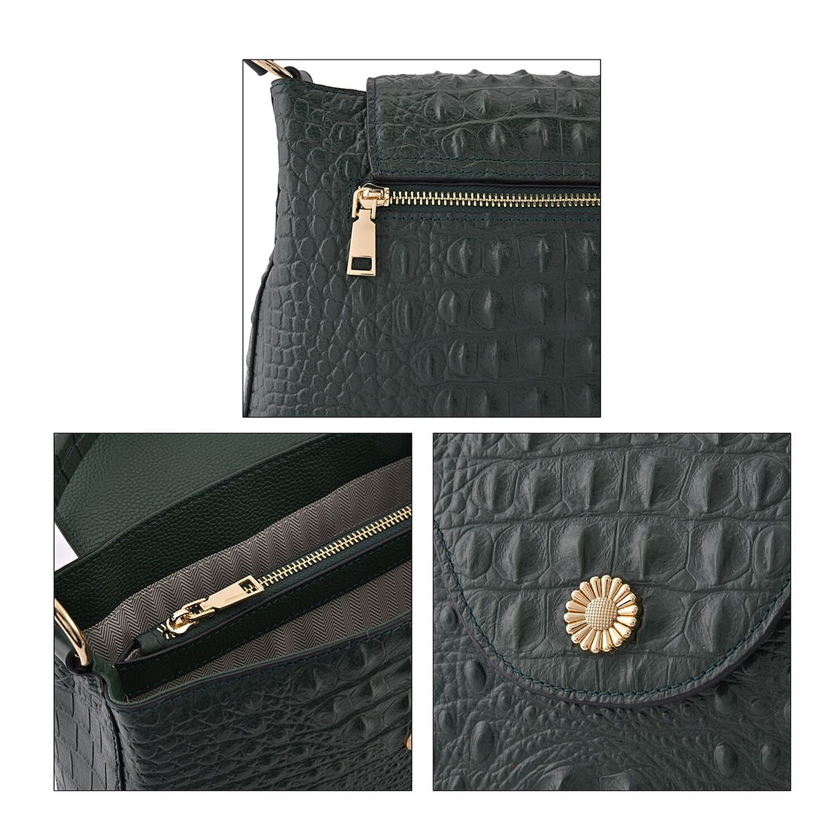 Hong Kong Closeout Deal - Genuine Leather Croc Embossed Convertible Bag with Detachable Long Strap - Green 7263539 4
