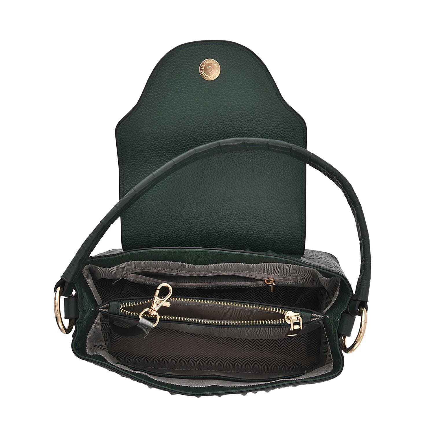 Hong Kong Closeout Deal - Genuine Leather Croc Embossed Convertible Bag with Detachable Long Strap - Green 7263539 5