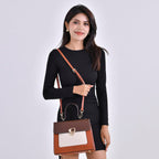 Genuine Leather Patterned Crossbody Bag (Size 27x11x22 cm) - Tan & White