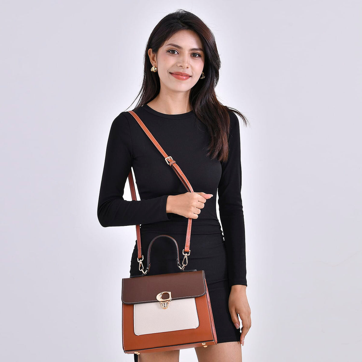 Genuine Leather Patterned Crossbody Bag with Detachable Strap 7733703 1