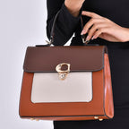 Genuine Leather Patterned Crossbody Bag (Size 27x11x22 cm) - Tan & White