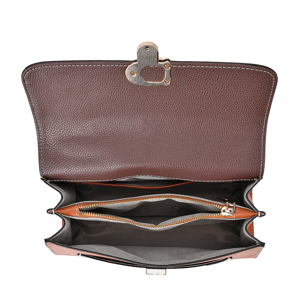Genuine Leather Patterned Crossbody Bag (Size 27x11x22 cm) - Tan & White