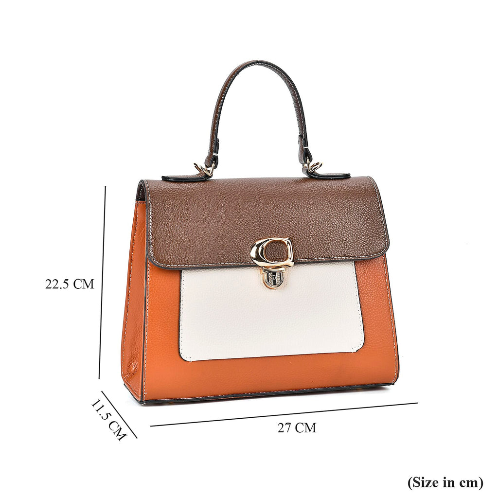 Genuine Leather Patterned Crossbody Bag (Size 27x11x22 cm) - Tan & White