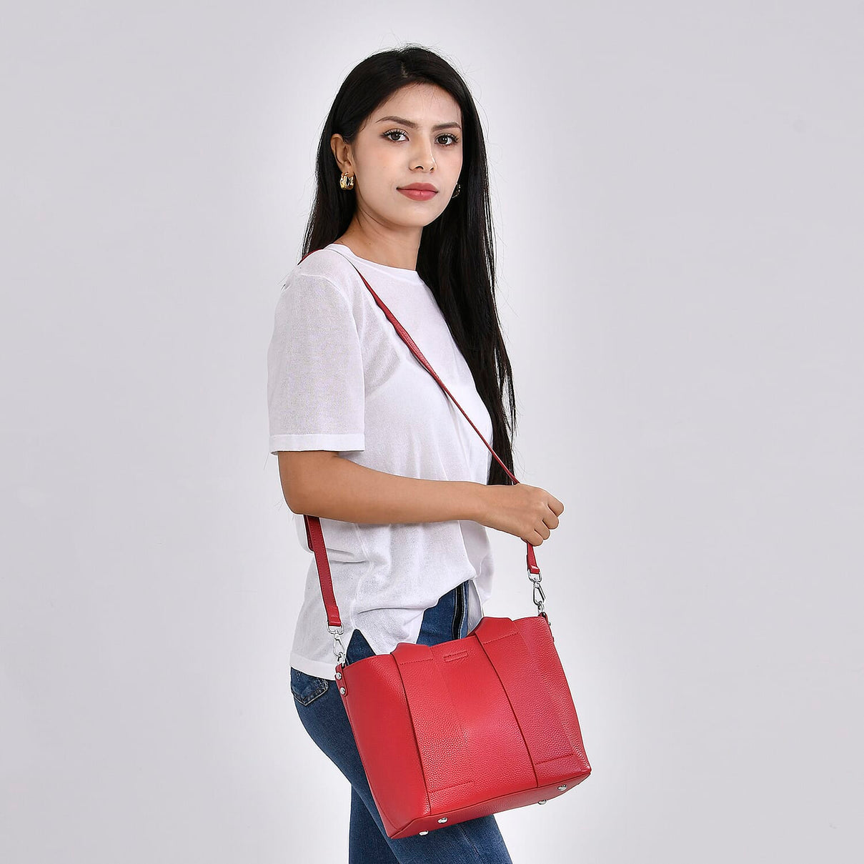 Genuine Leather Solid Bag with Long Shoulder Strap 7710131 2