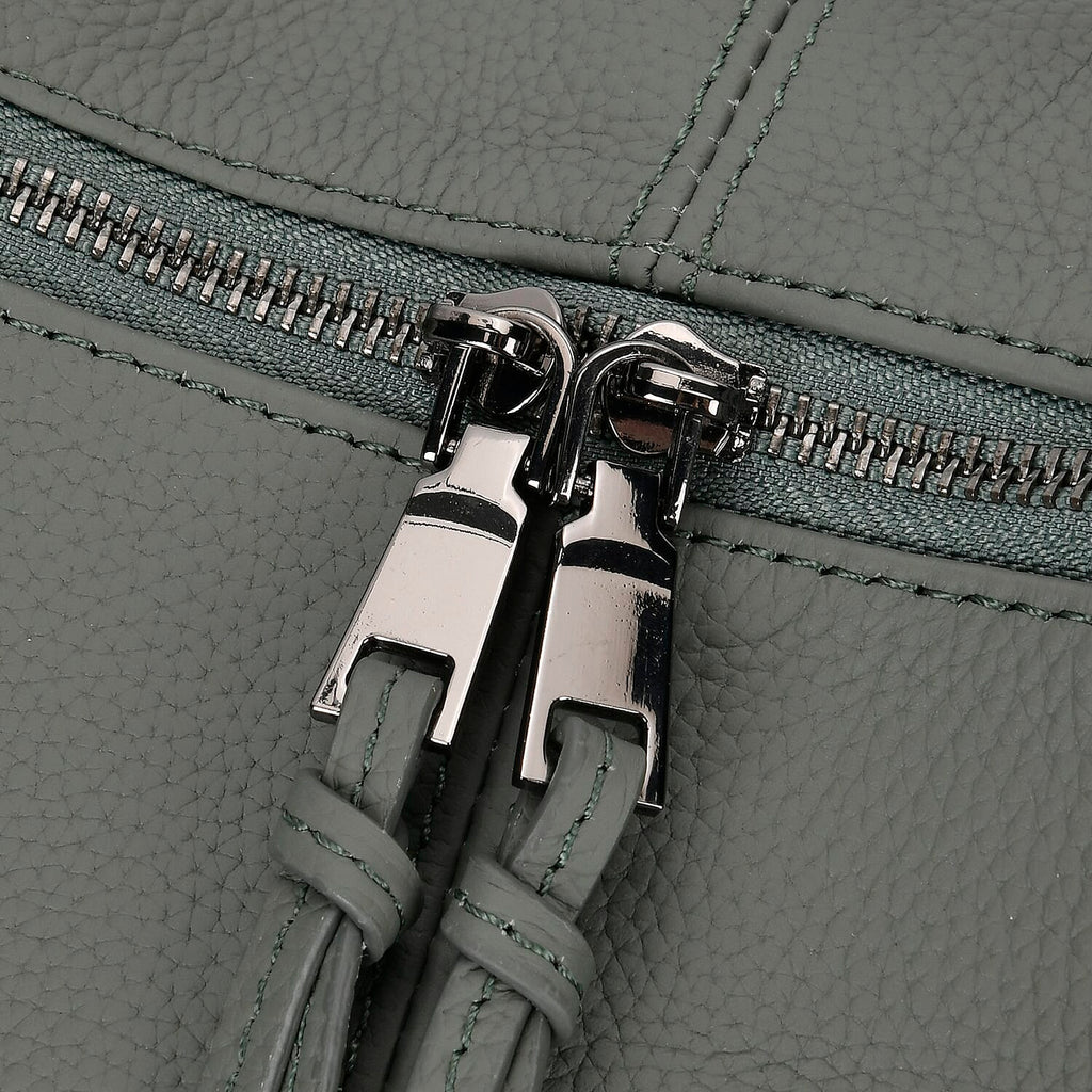 Designer Inspired Full Grain Genuine Leather Half Moon Slouch Bag - Sage