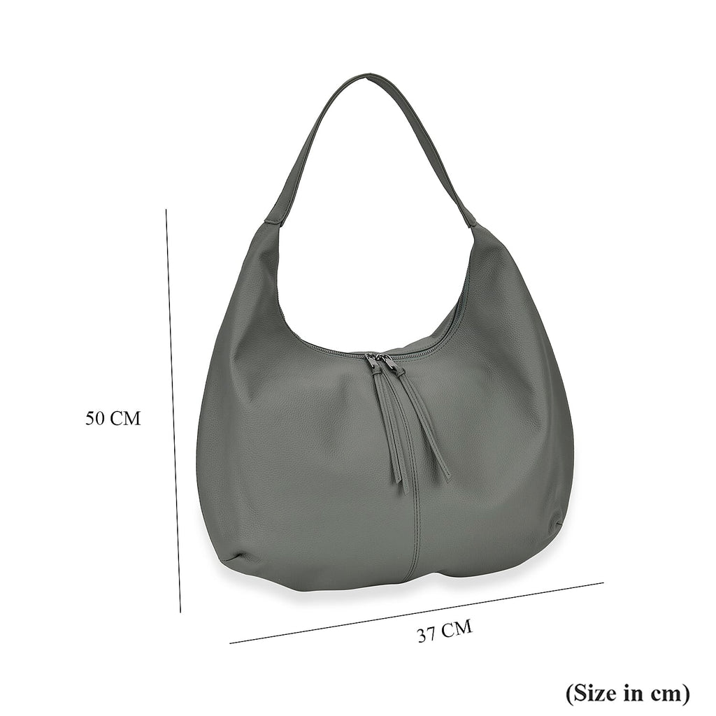 Designer Inspired Full Grain Genuine Leather Half Moon Slouch Bag - Sage
