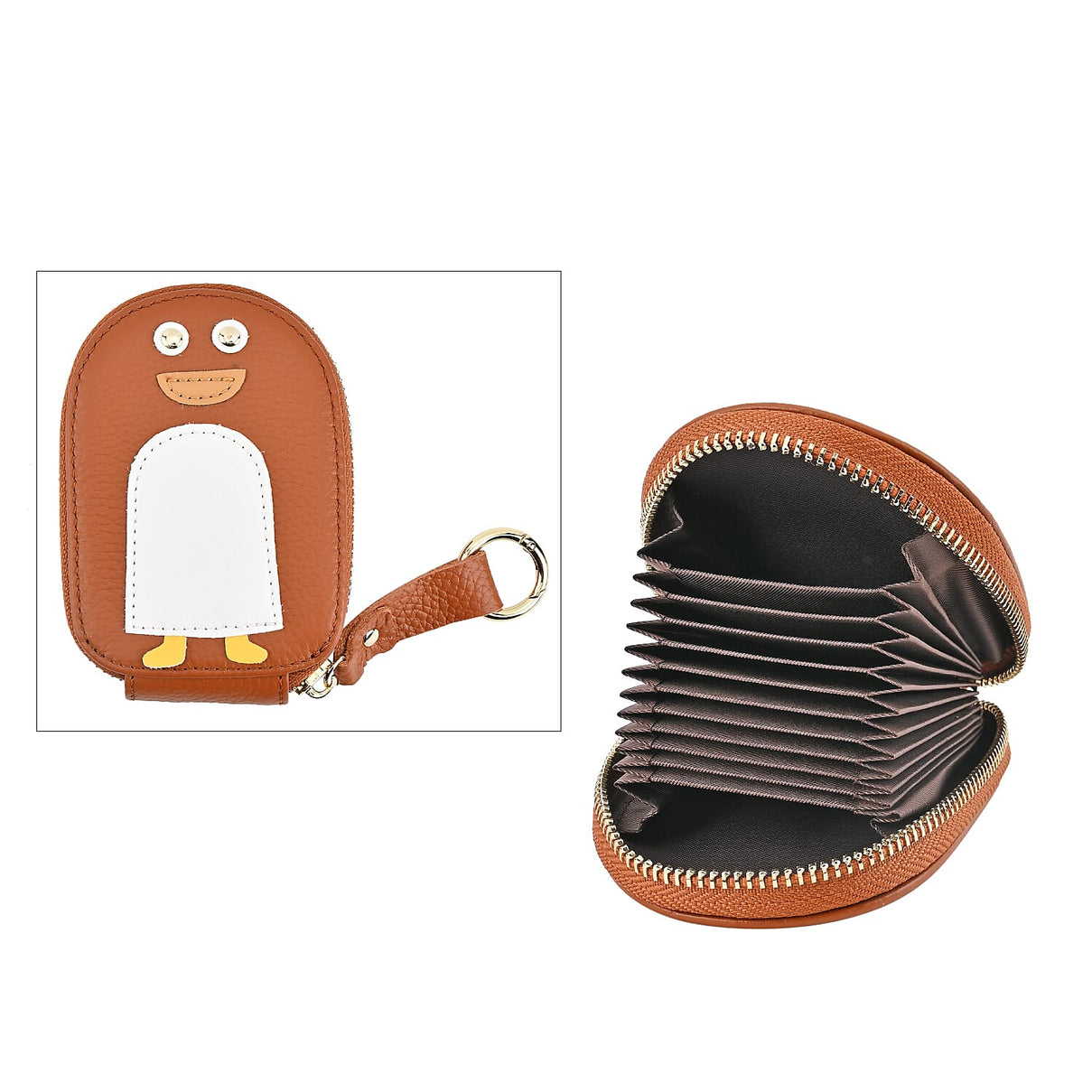 Genuine Leather Penguin Card Wallet with Keychain &amp; RFID Technology - Tan 7629692 0