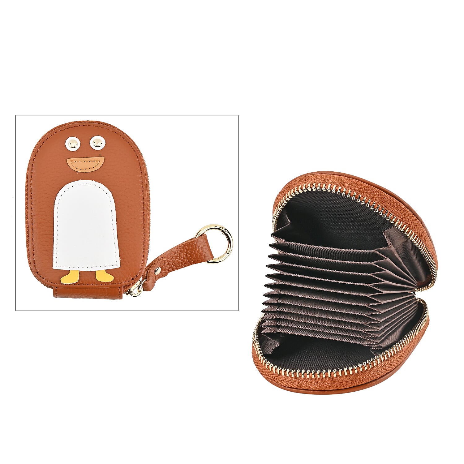 Genuine Leather Penguin Card Wallet with Keychain &amp; RFID Technology - Tan 7629692 0