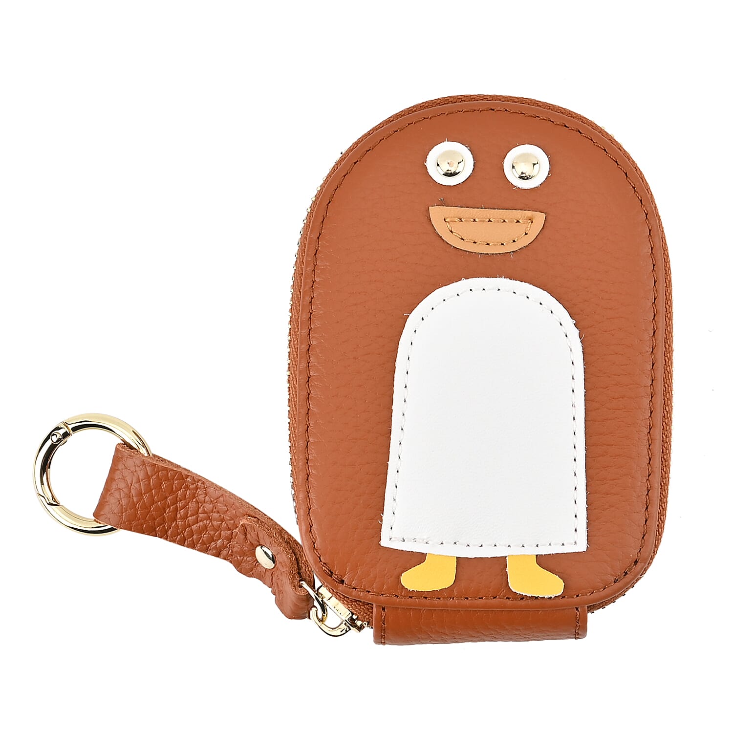 Genuine Leather Penguin Card Wallet with Keychain &amp; RFID Technology - Tan 7629692 2