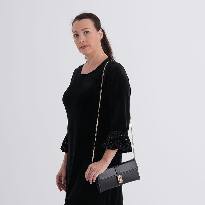Genuine Leather RFID Blocking Travel Clutch with Chain Strap - Black 8271153 1