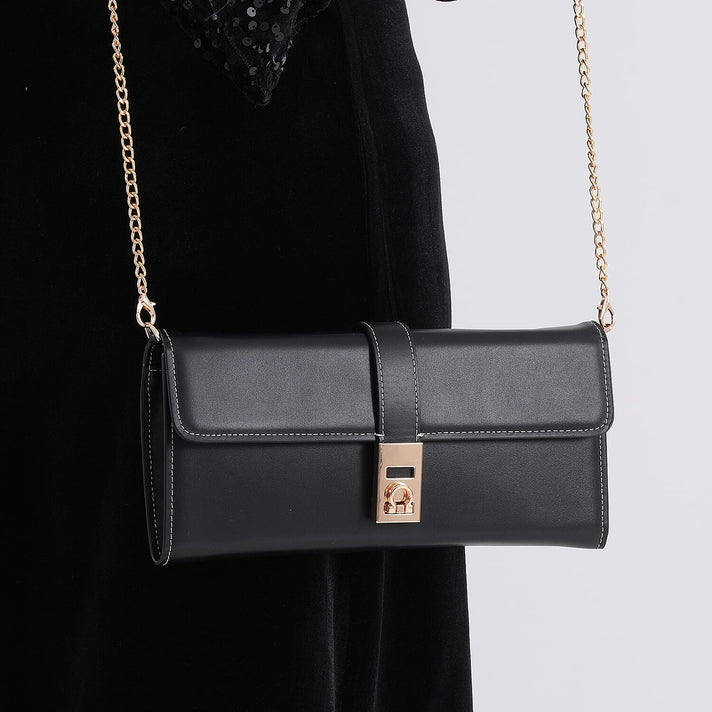 Genuine Leather RFID Blocking Travel Clutch with Chain Strap - Black 8271153 2
