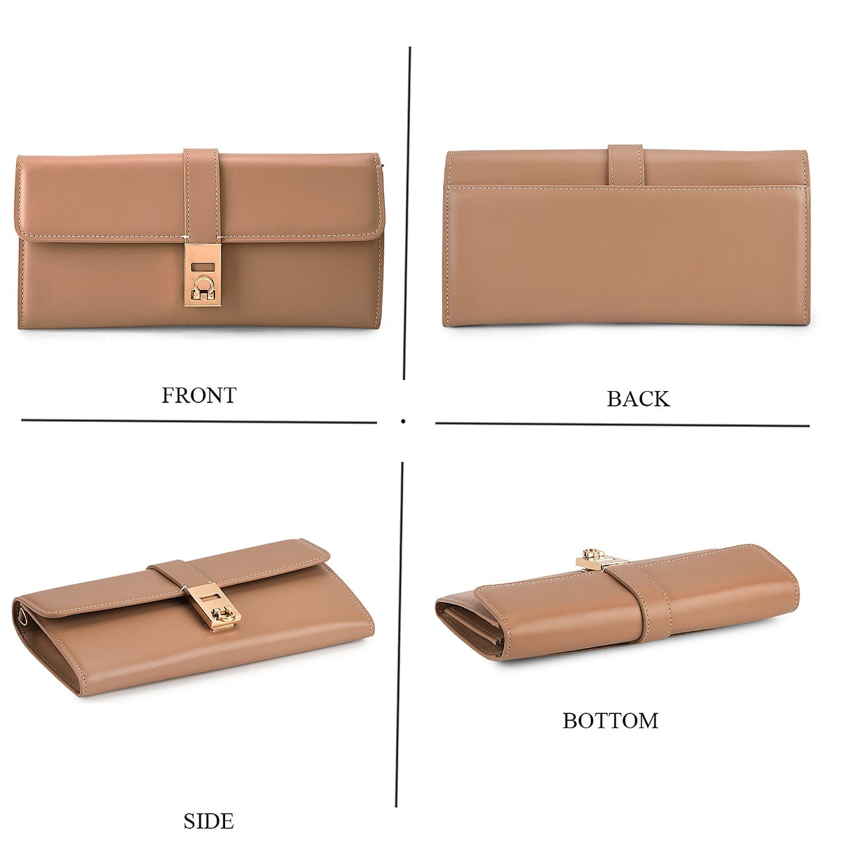 Genuine Leather RFID Blocking Travel Clutch with Chain Strap - Nude Brown V32528319 4
