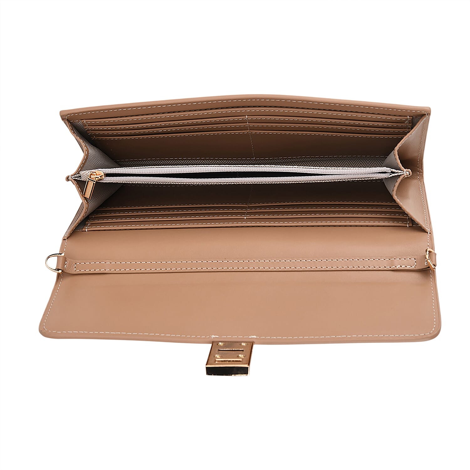 Genuine Leather RFID Blocking Travel Clutch with Chain Strap - Nude Brown V32528319 5