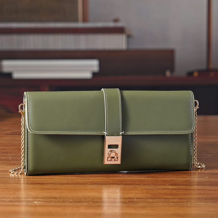 Genuine Leather RFID Blocking Travel Clutch with Chain Strap - Olive Green 8271145 1