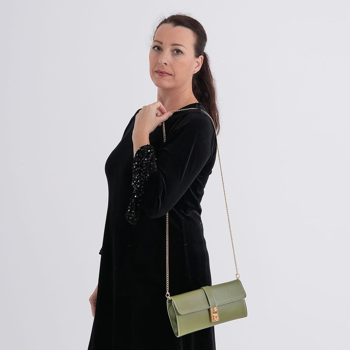 Genuine Leather RFID Blocking Travel Clutch with Chain Strap - Olive Green 8271145 2