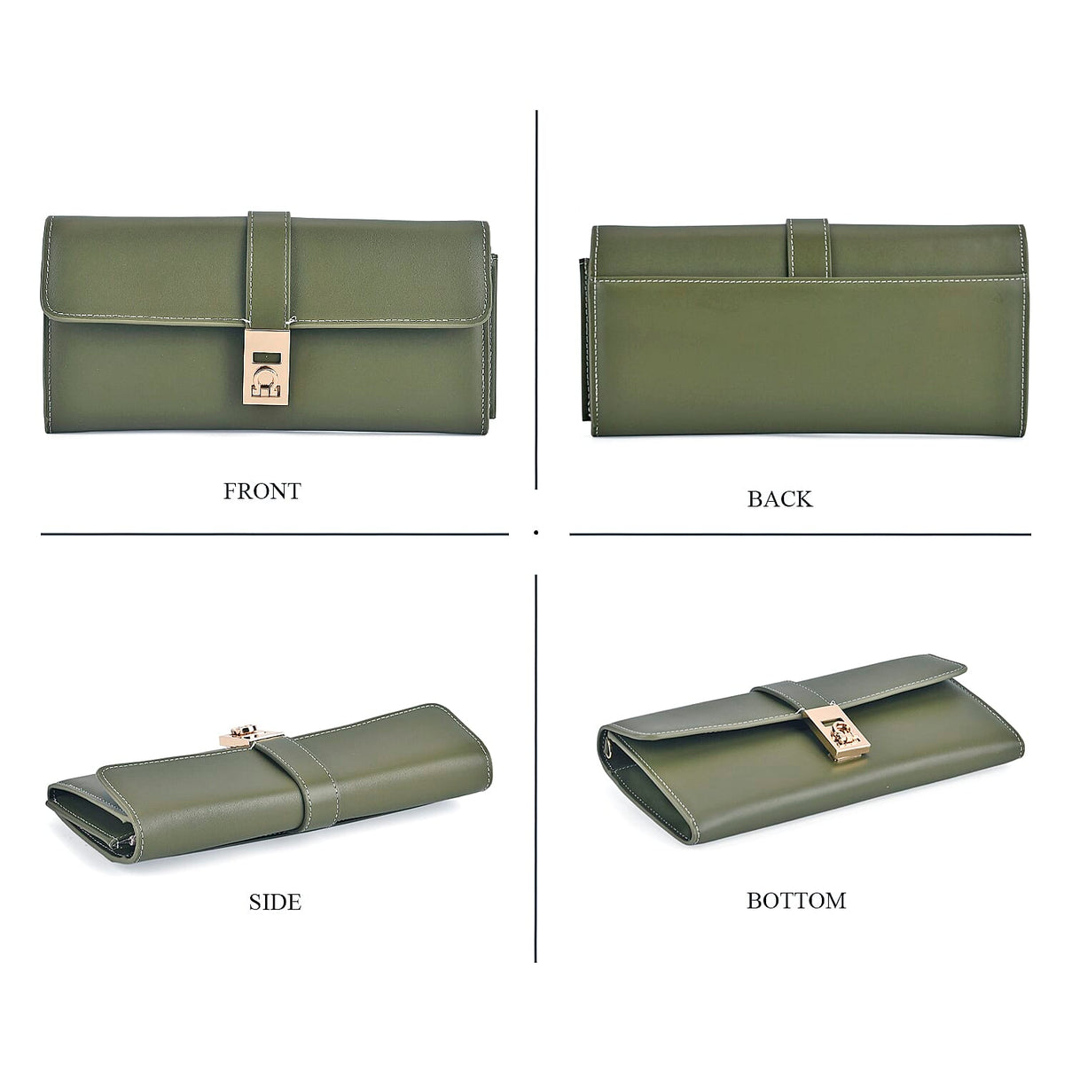 Genuine Leather RFID Blocking Travel Clutch with Chain Strap - Olive Green V32515265 4