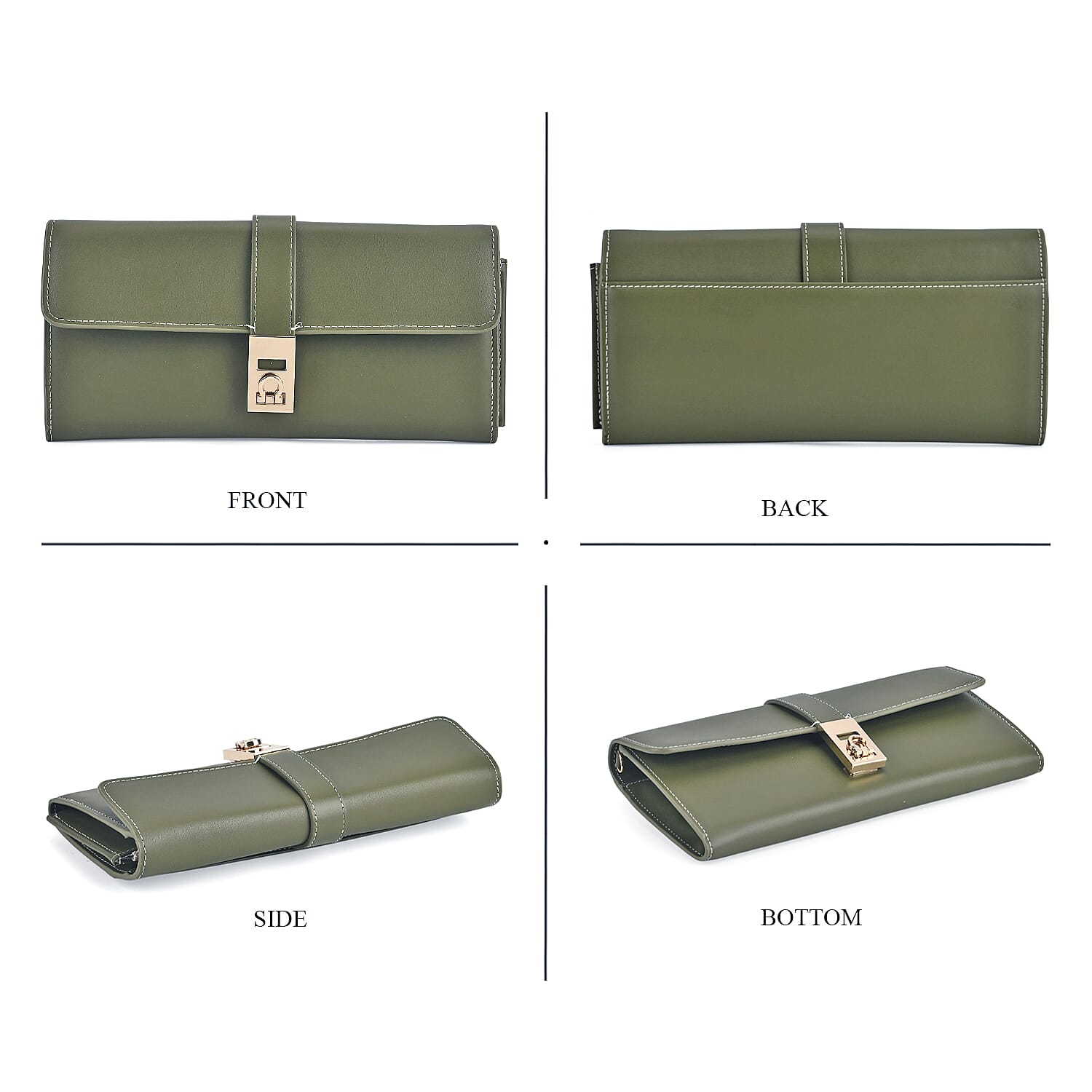 Genuine Leather RFID Blocking Travel Clutch with Chain Strap - Olive Green V32515265 4