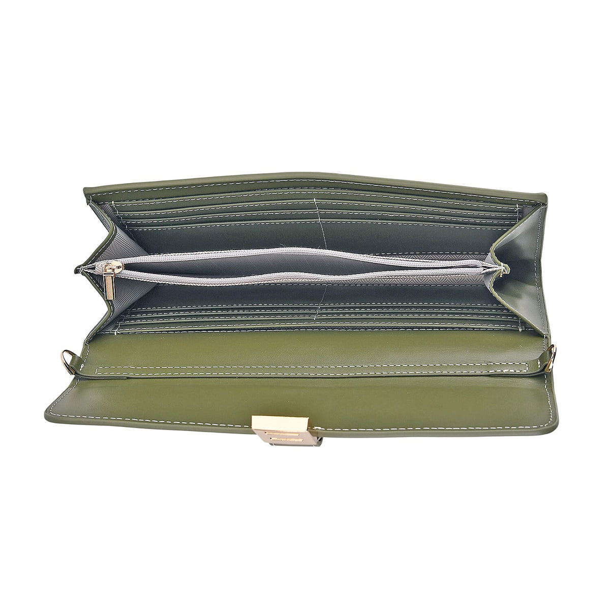 Genuine Leather RFID Blocking Travel Clutch with Chain Strap - Olive Green V32515265 5