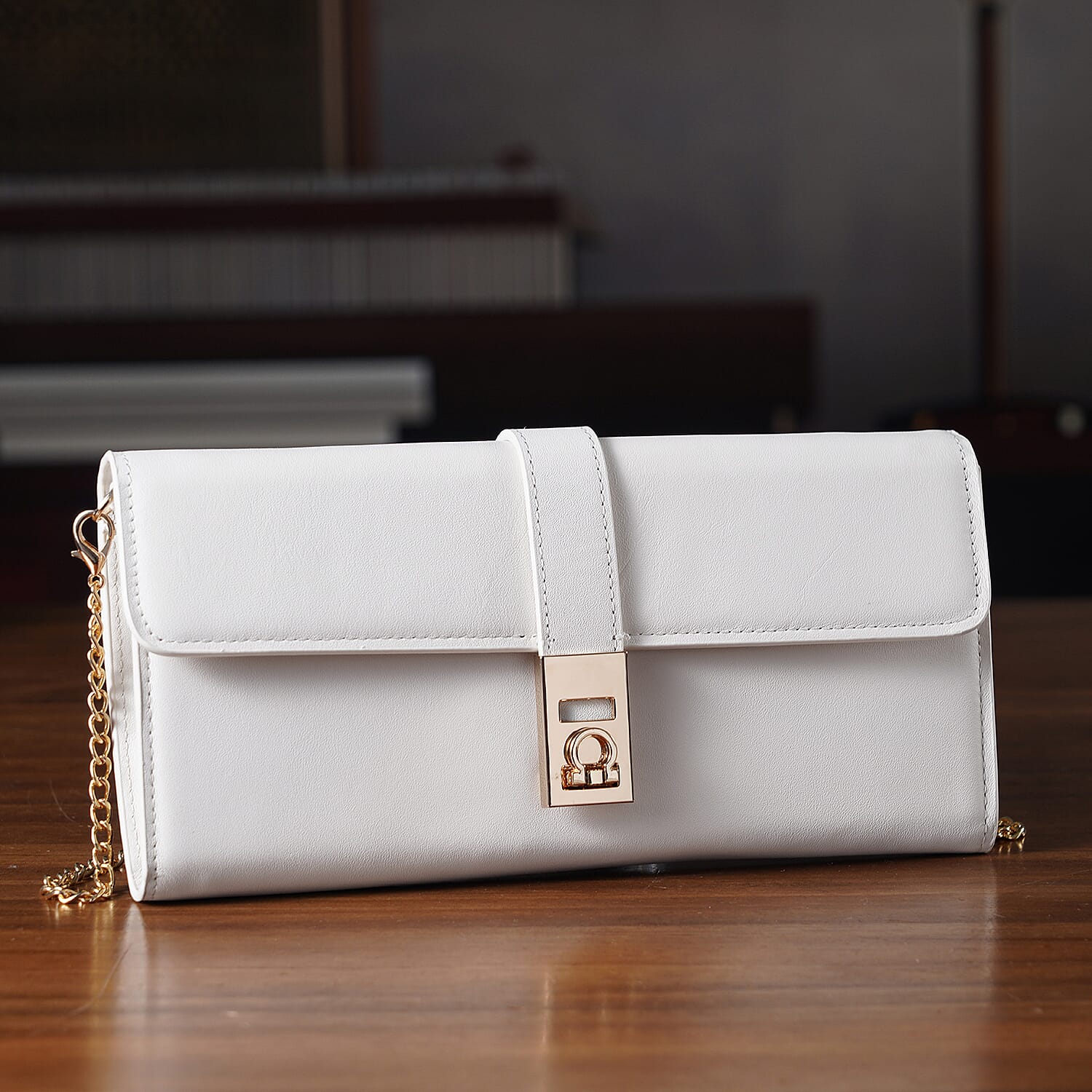 Genuine Leather RFID Blocking Travel Clutch with Chain Strap - White V32513538 0