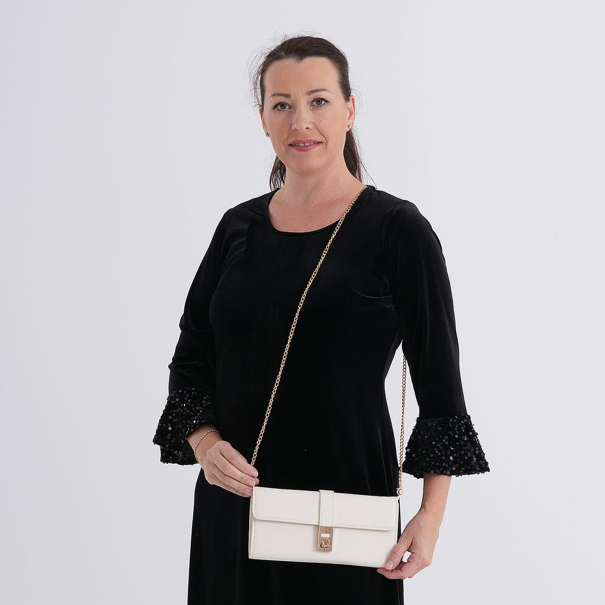 Genuine Leather RFID Blocking Travel Clutch with Chain Strap - White V32513538 2