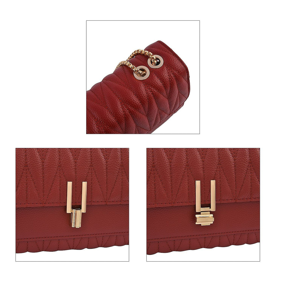 Closeout Deal - Genuine Leather Shoulder Bag with Chain Strap - Burgundy 7208998 4