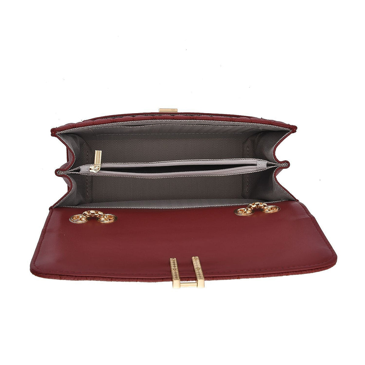 Closeout Deal - Genuine Leather Shoulder Bag with Chain Strap - Burgundy 7208998 5
