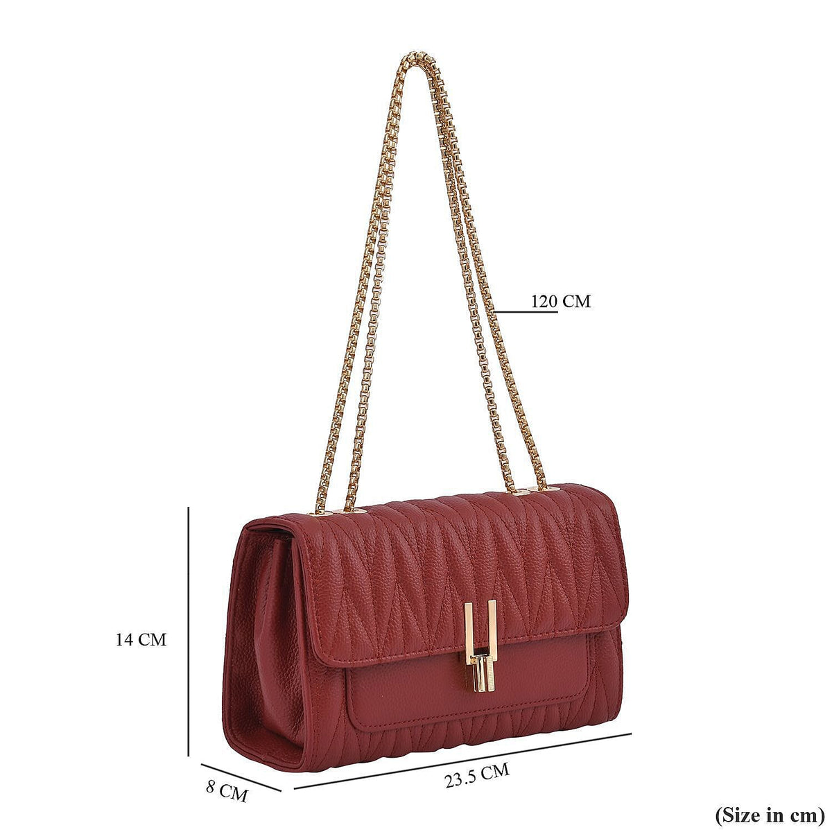 Closeout Deal - Genuine Leather Shoulder Bag with Chain Strap - Burgundy 7208998 7