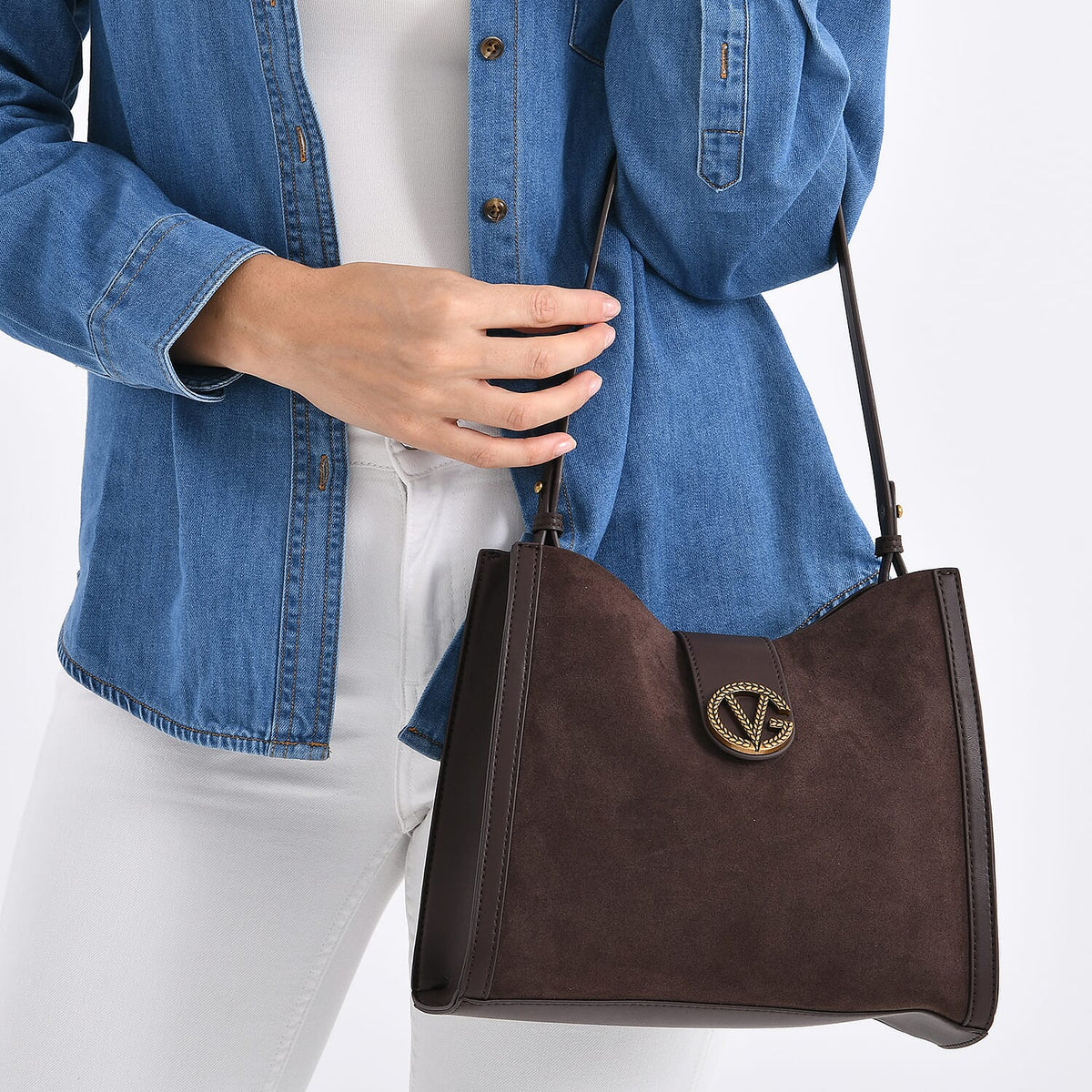 Genuine Leather Shoulder Bag with Interchangeable Dual Straps - Coffee 8164073 3
