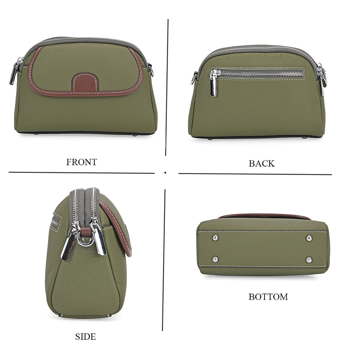 Genuine Leather Sling Crossbody Bag With Adjustable Shoulder Strap - Green 8071386 2