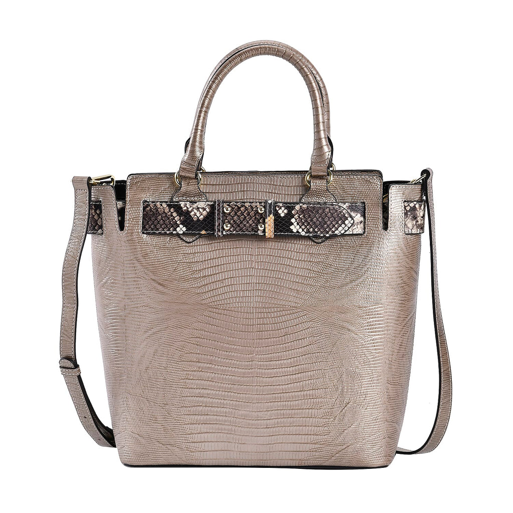 100% Genuine Leather Snakeskin Crossbody Bag With Handle Drop - Detachable Shoulder Strap (120cm) - Gold