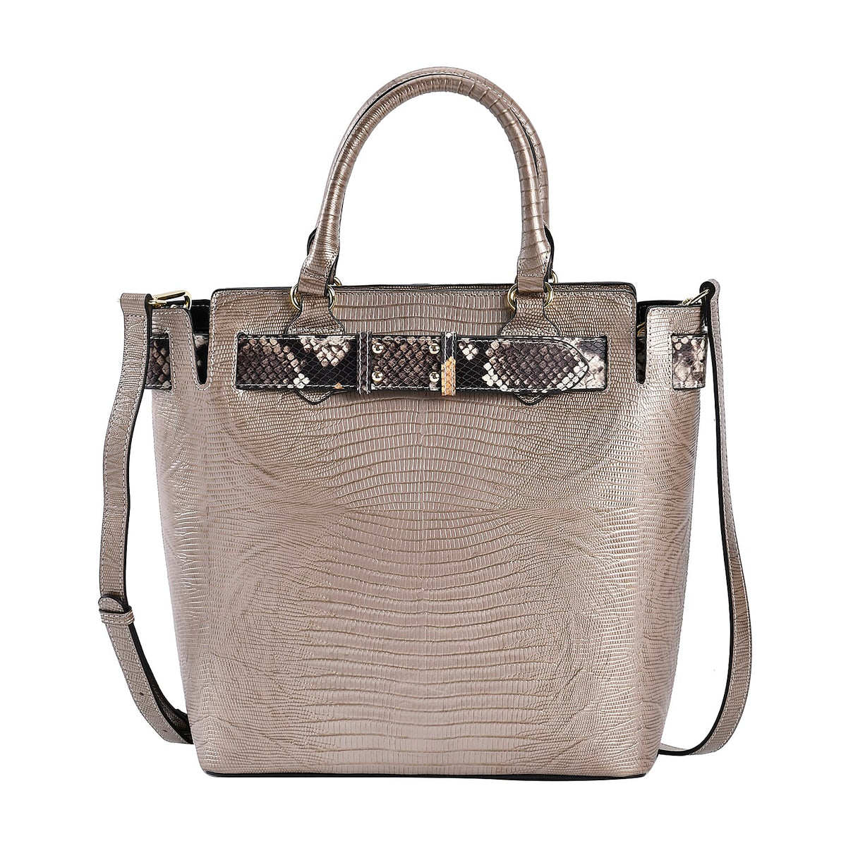 Genuine Leather Snakeskin Pattern Crossbody Bag (Size 26x13x28 cm) - Gold 7631626 0