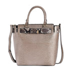 100% Genuine Leather Snakeskin Crossbody Bag With Handle Drop - Detachable Shoulder Strap (120cm) - Gold