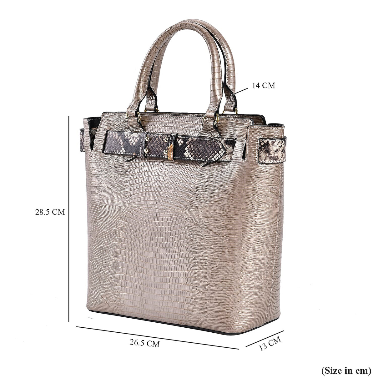 Genuine Leather Snakeskin Pattern Crossbody Bag (Size 26x13x28 cm) - Gold 7631626 5